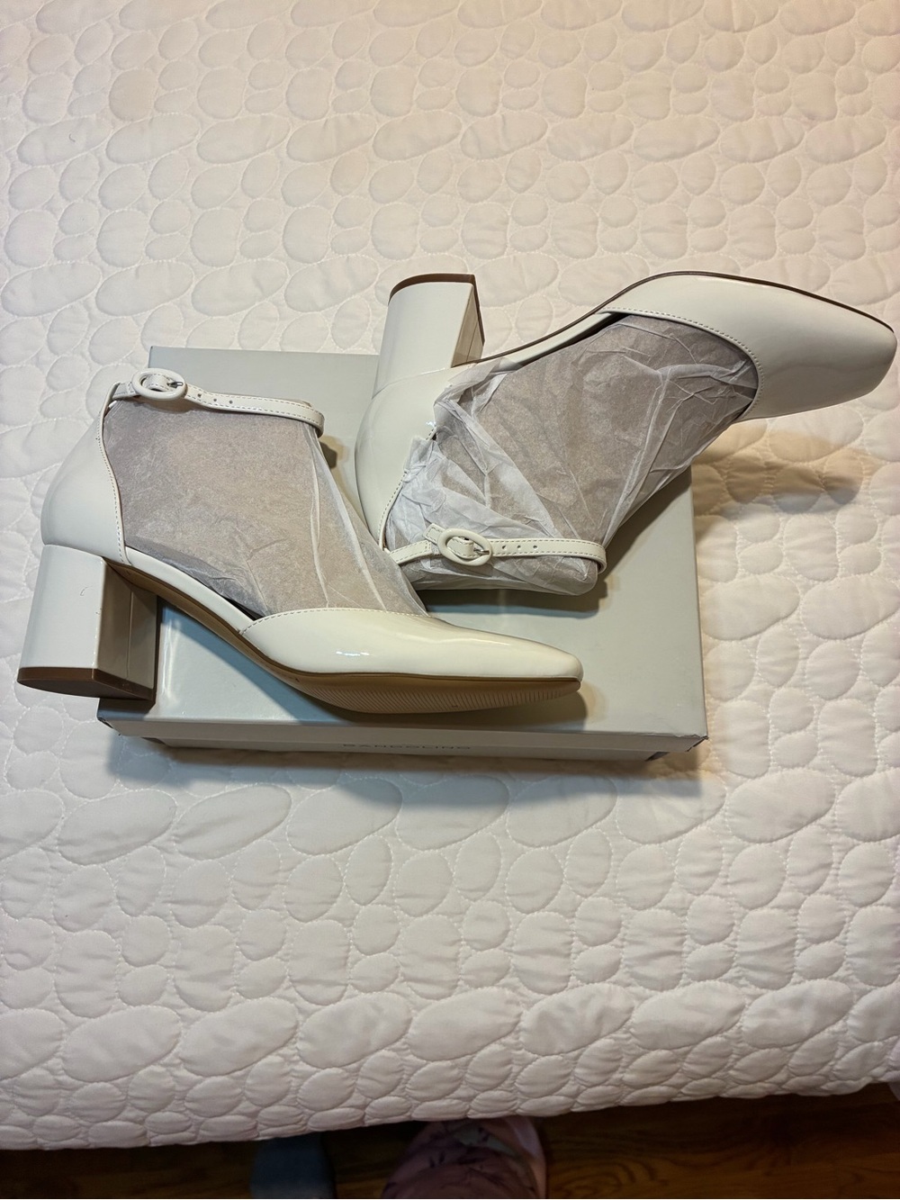 Bandolino Cream Ankle-Strap Block Heel Pumps